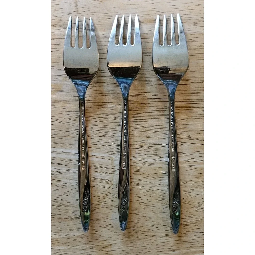 International Rogers Stainless Steel MCM Small Forks  Rose Design  SET OF 3